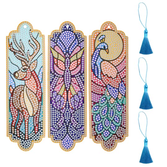 Stained Glass Animals 3-Piece Diamond Art Bookmark Kit by Make Market®